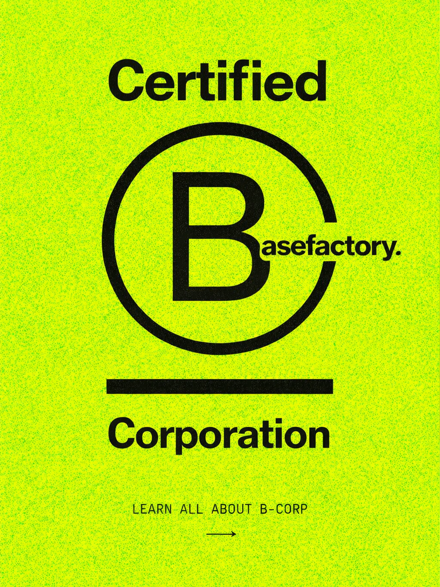 Certified B Corporation logo on a bright green background