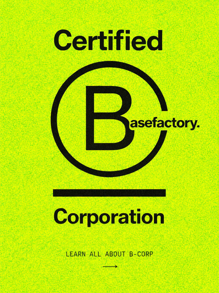 Certified B Corporation logo on a bright green background